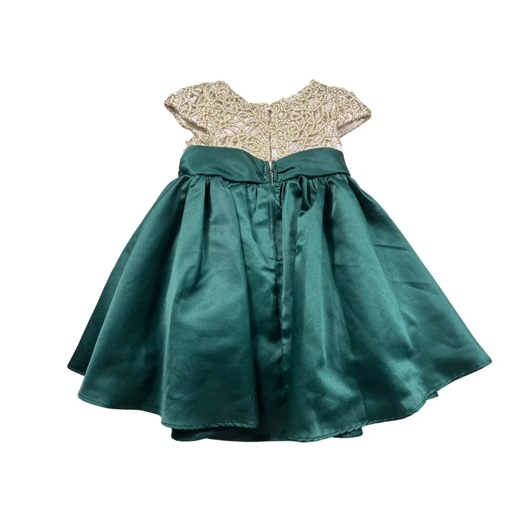 Rare‎ Editions Green Gold Lace Holiday Party Dress Girls 2T